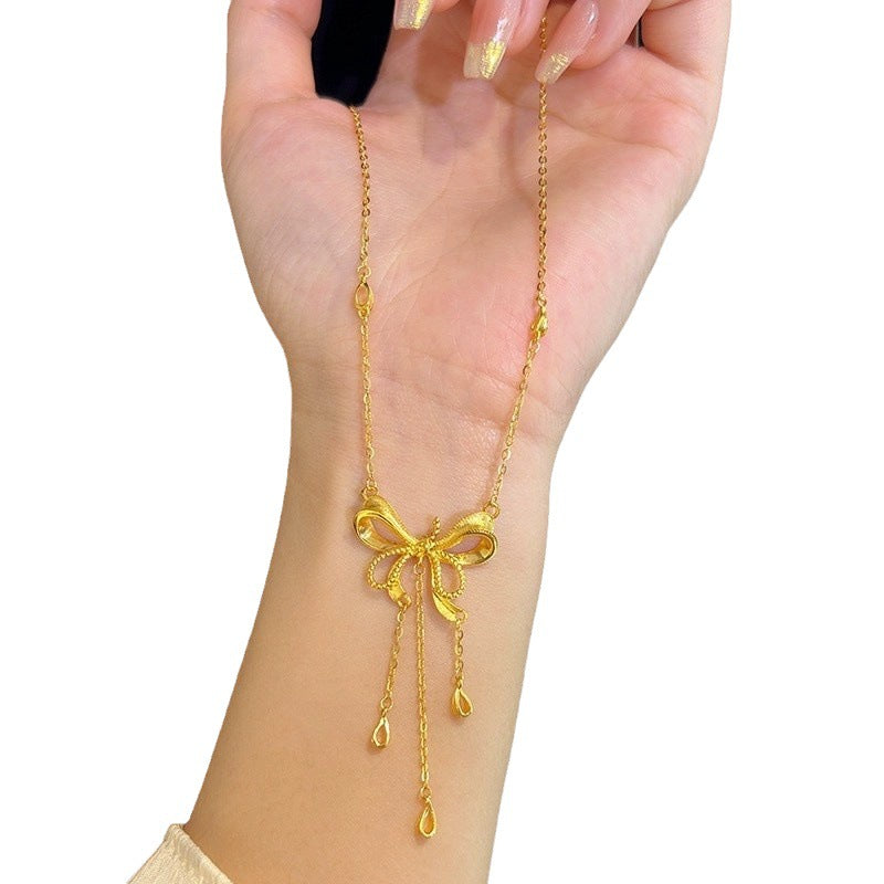 Bow Necklace Alluvial Gold Pendant Copper-plated Gold Heart Tassel Necklace For Women