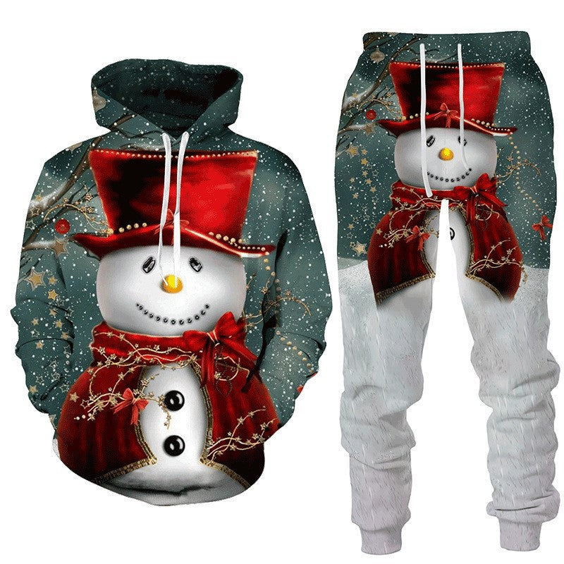 Christmas 3D Snowman Printed Hood Pullover Set