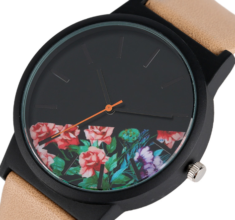 New half flower cut strap ladies watch Literary print quartz watch