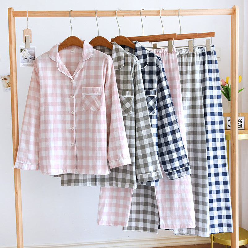 Couple's Cotton Long-sleeved Pajamas Spring And Autumn Large Size Thin Loungewear Suit