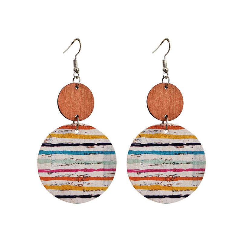 Hand-painted Colorful Art Pattern Striped Polka Dot Cork Earrings