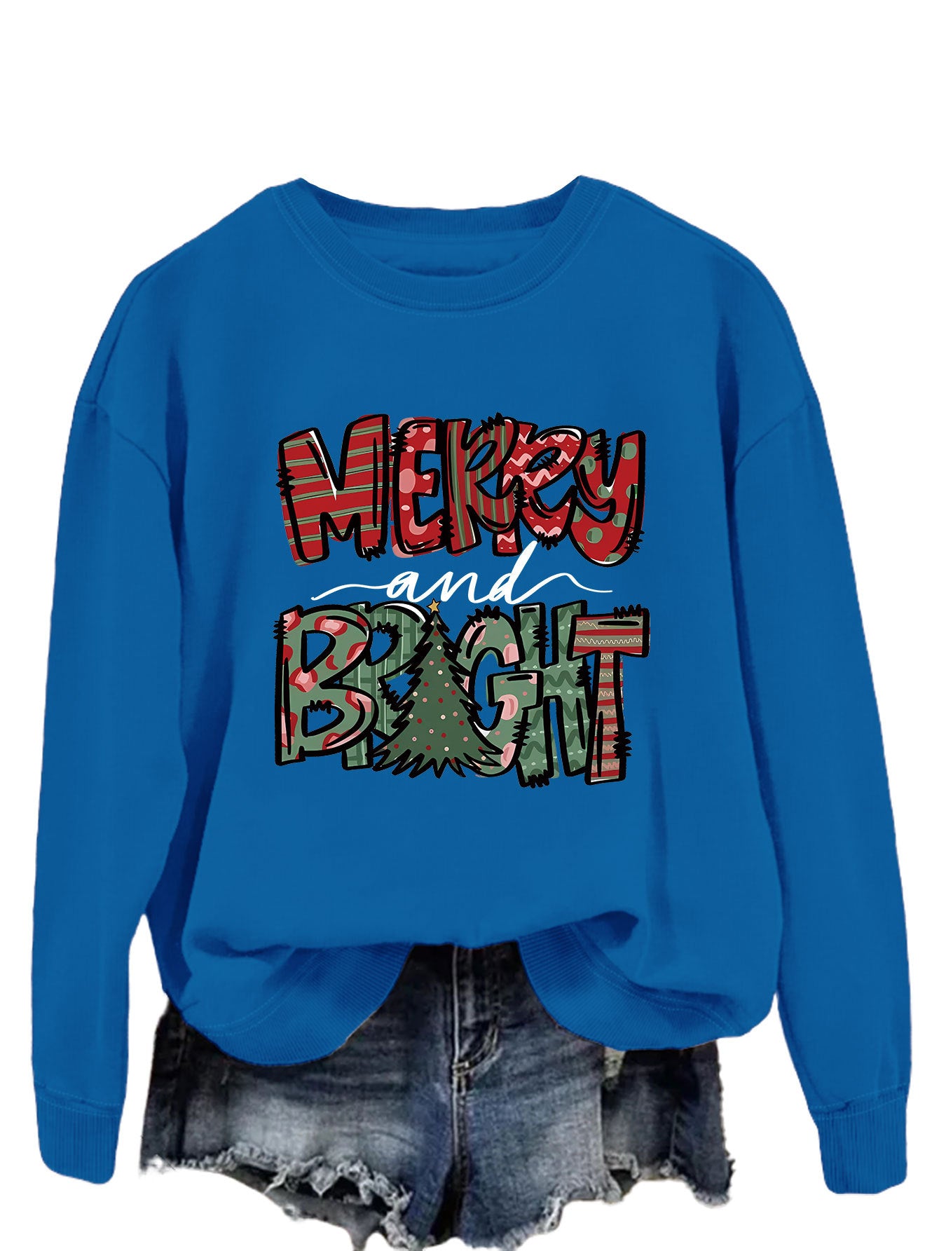 Trendy Sweater Merry And Bright Fallwinter Round Neck Long Sleeve Top In Stock