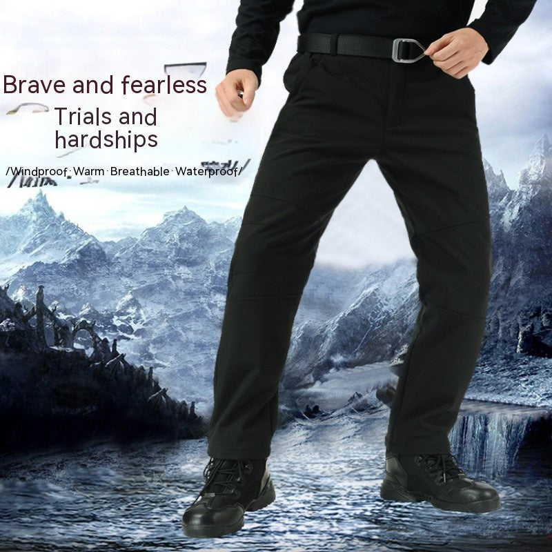 Outdoor Soft Shell Tactical Pants Men's Loose Plus Size Fleece-lined Climbing Pants