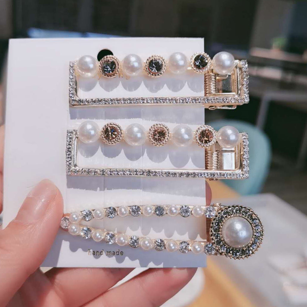 Pearl bangs with diamonds