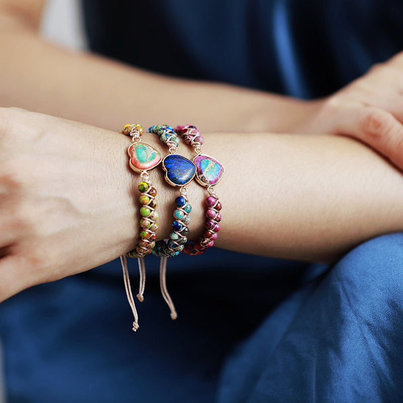 Emperor Stone Heart Shaped Double Layer Hand Weaving Bracelet