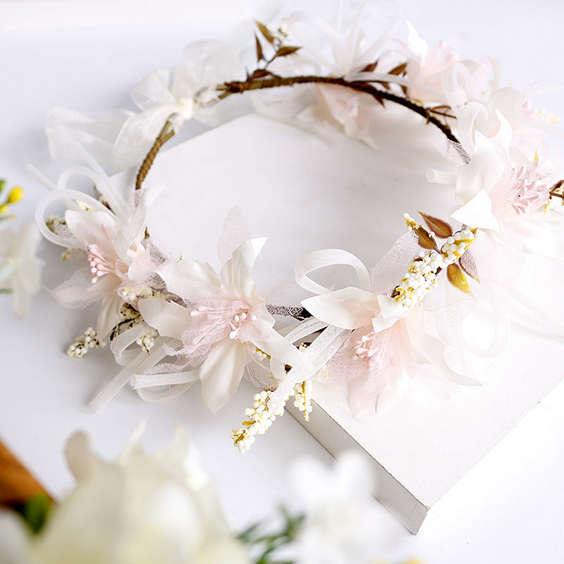 Bridal Veil Handmade White Rose Rattan Wreath