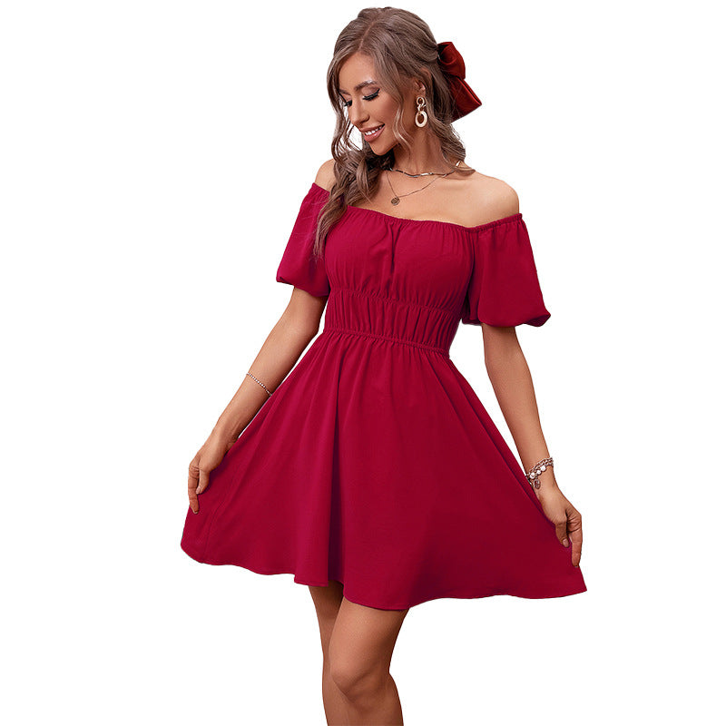 Solid Color High Waist Tube Top Dress Off-shoulder Shoulder-baring Simple Skirt