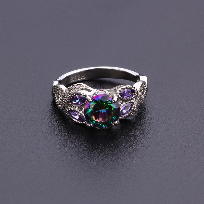 Hesheng Amazon Hot Hot Sale Colorful Water Drop Oval Zircon Women's Ring Silver Plated Exquisite Jewelry