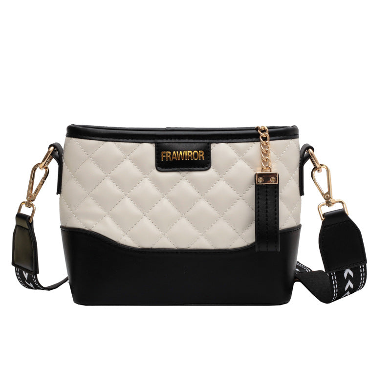 Fashion Rhombus Contrast Color Wide Shoulder Strap Crossbody Bag