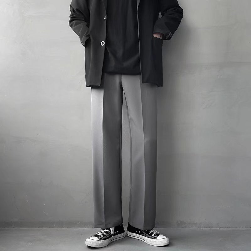 Polyester Men's Loose Straight Drooping Wide Leg Leisure Light Business Suit Pants