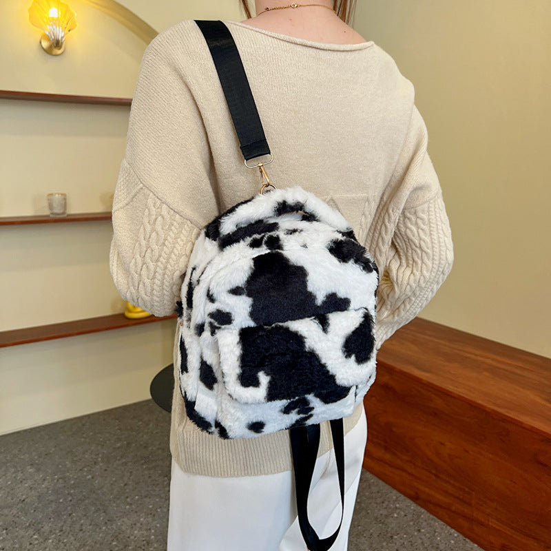 Cute Cows Pattern Furry Backpack