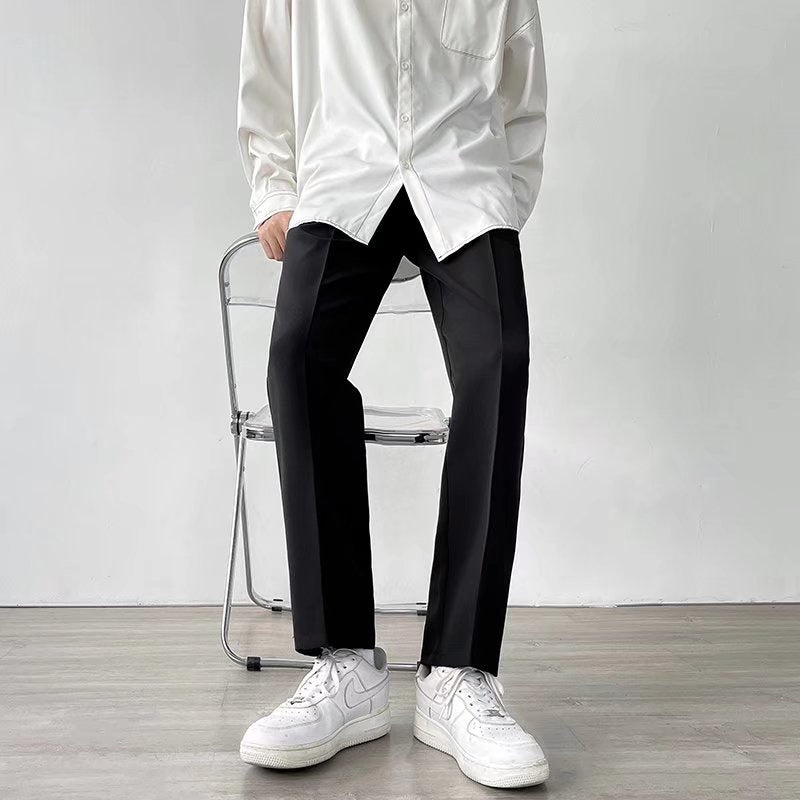 Polyester Men's Loose Straight Drooping Wide Leg Leisure Light Business Suit Pants