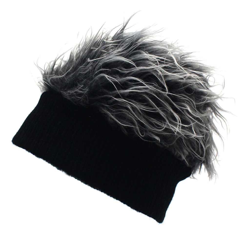 Wide-brimmed Knitted Sleeve Cap Furry Wig