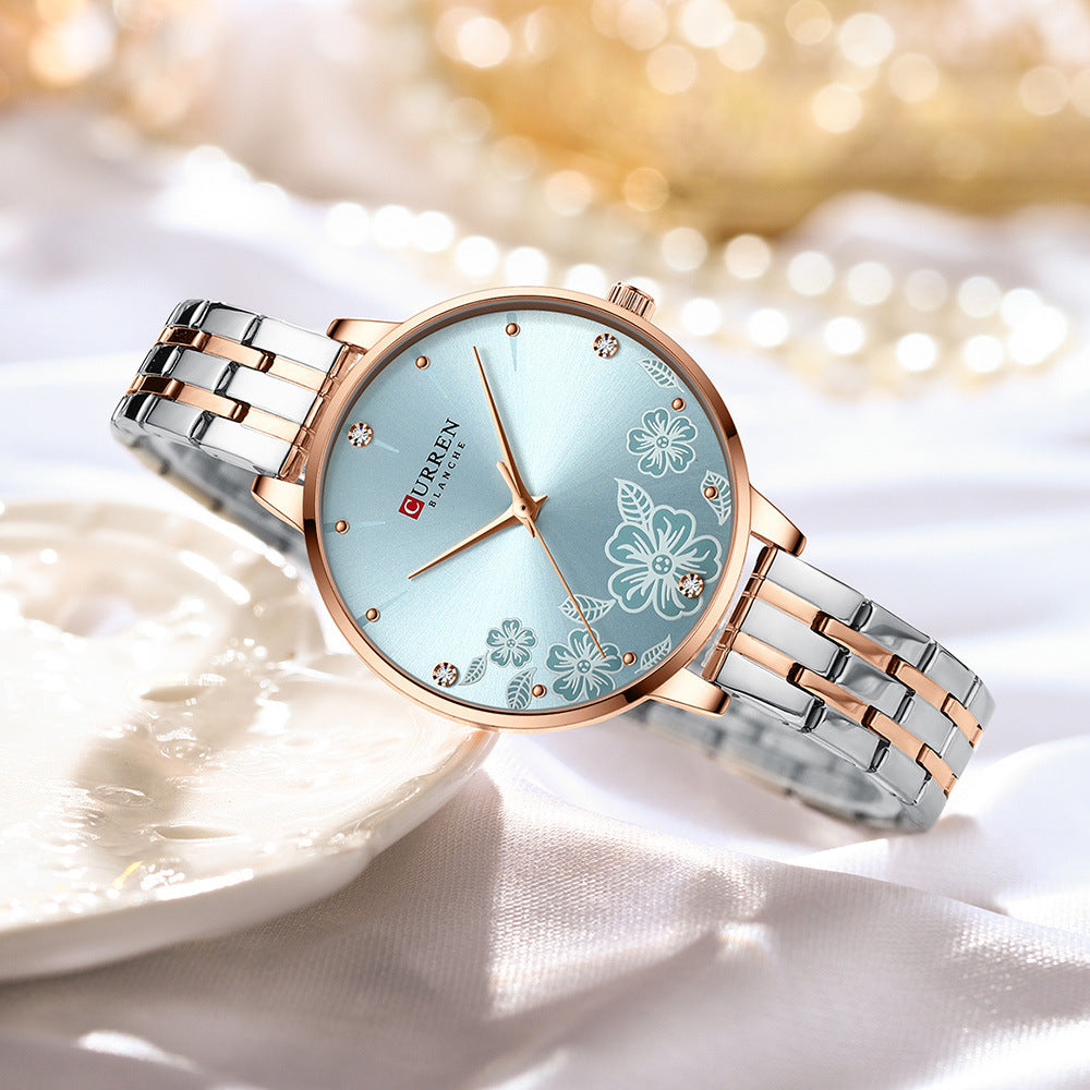 Women's Steel Belt Fashion Flower Casual Quartz Watch