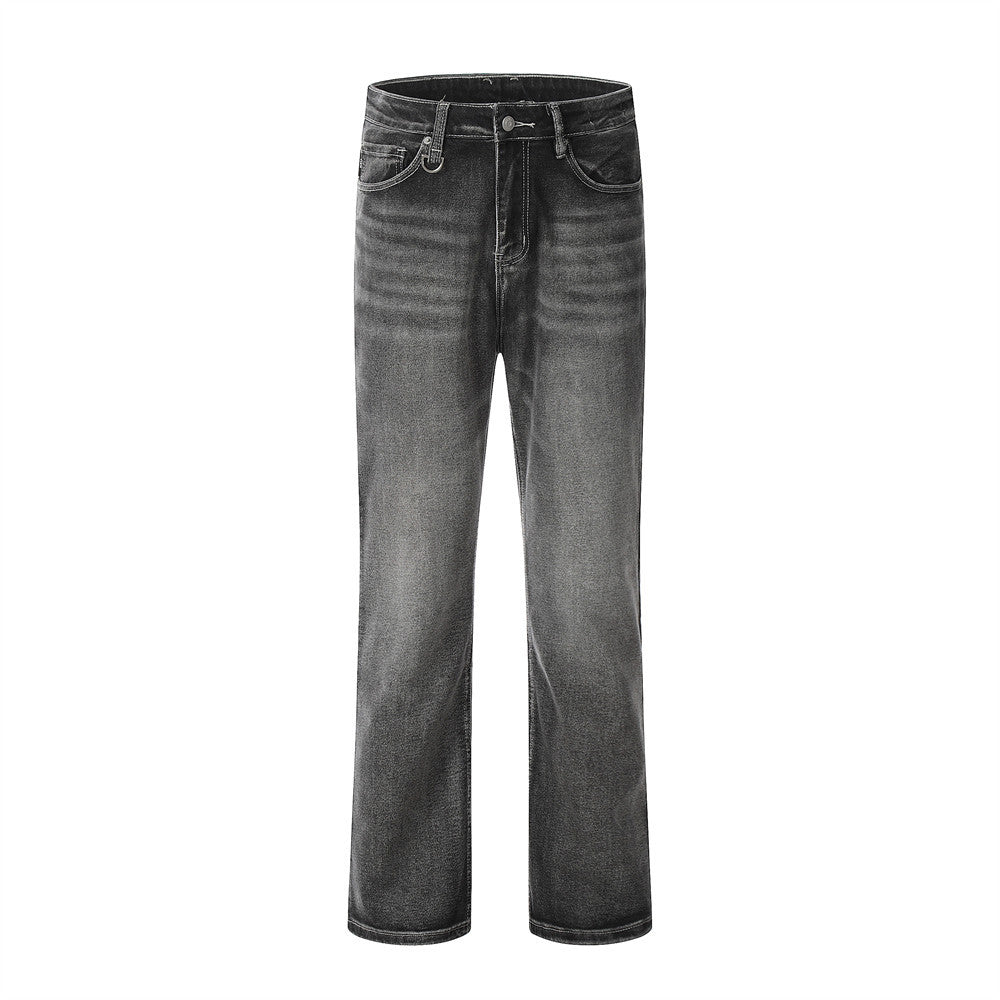 Heavy Washed Black And Gray Worn Jeans Men's