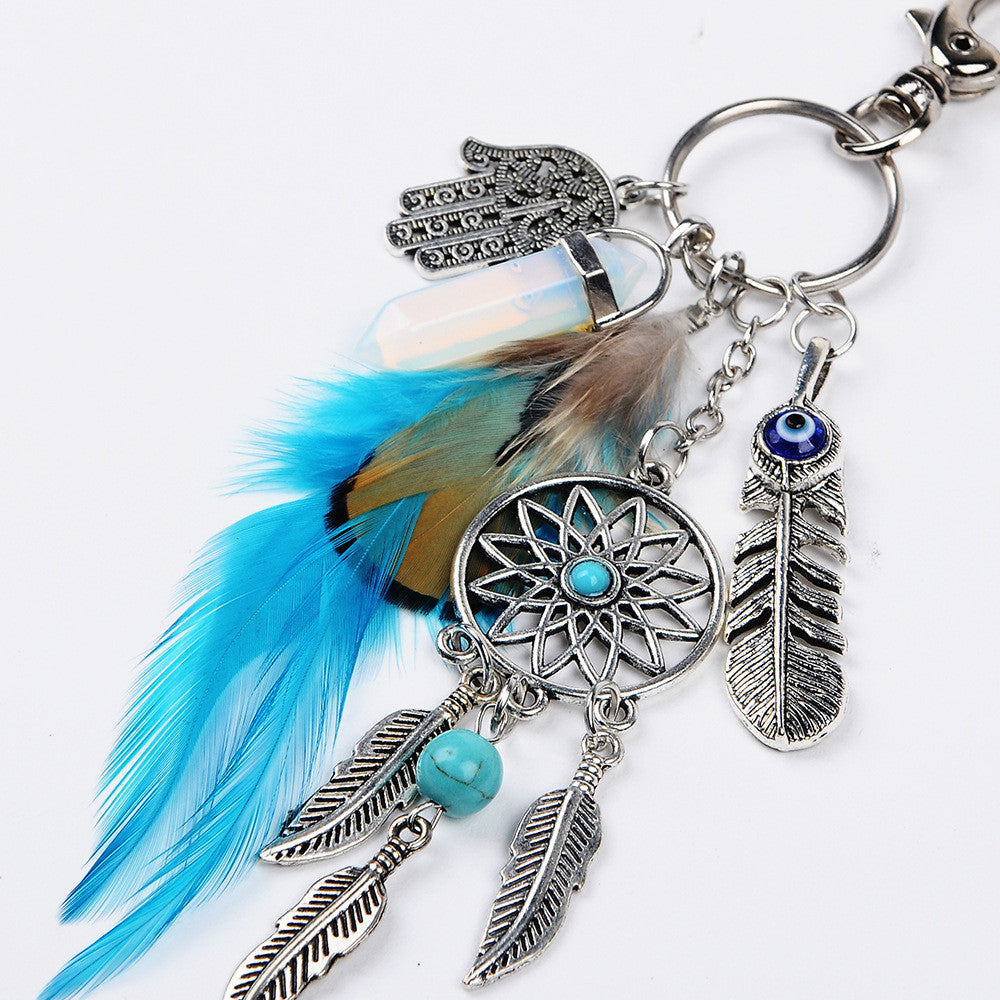 European And American Bohemian Dreamcatcher Feather Opal Alloy Car Key Ring Pendant